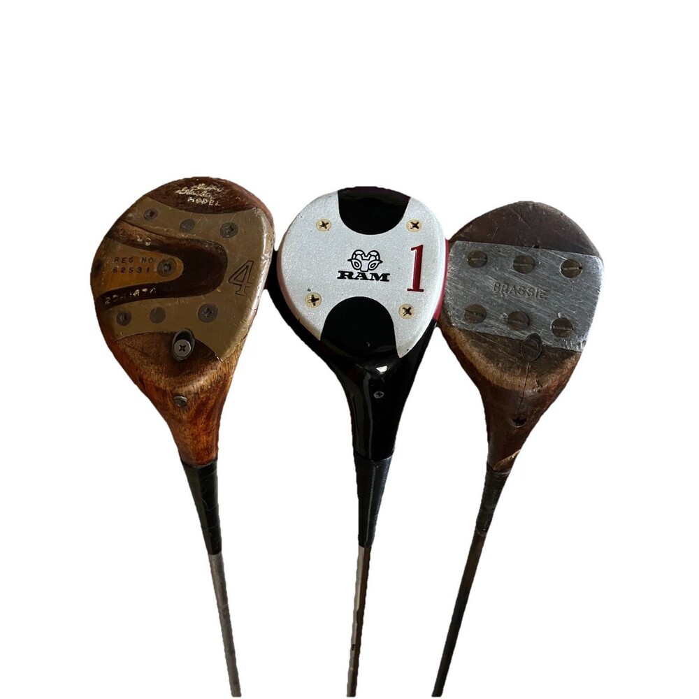 Lot of 3 Vintage Golf Clubs Wilson 4 Wood Ram 1 Driver Hickory Brassie Driver